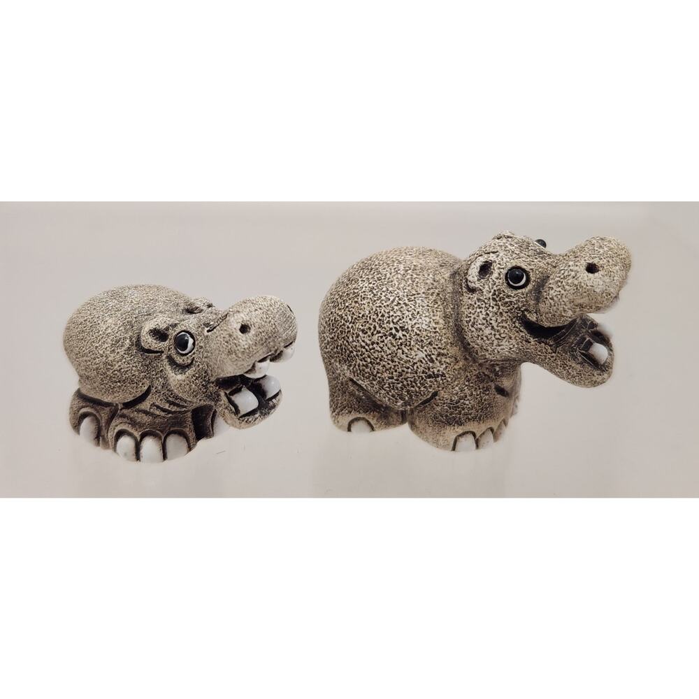 Gabriele'z Peru Pottery Pair Of Baby Hippopotamus W/ Open Mouth Teeth
